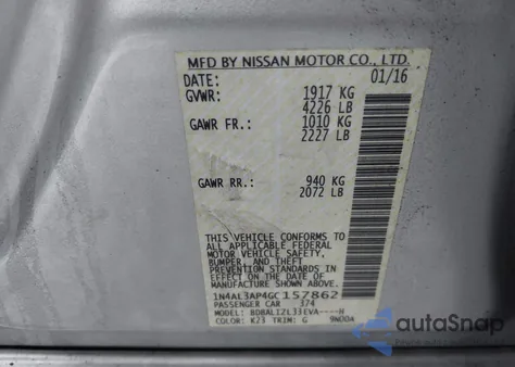 2016 Nissan Altima 2.5 Sv from USA, damaged, VIN 1N4AL3AP4GC157862